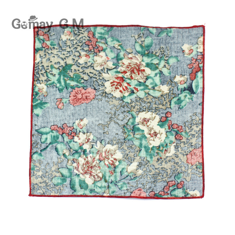 Pañuelos de algodón con estampado de flores para hombre, pañuelos cuadrados de bolsillo, toalla de pecho para mujer, trajes de moda, 25cm x 25cm