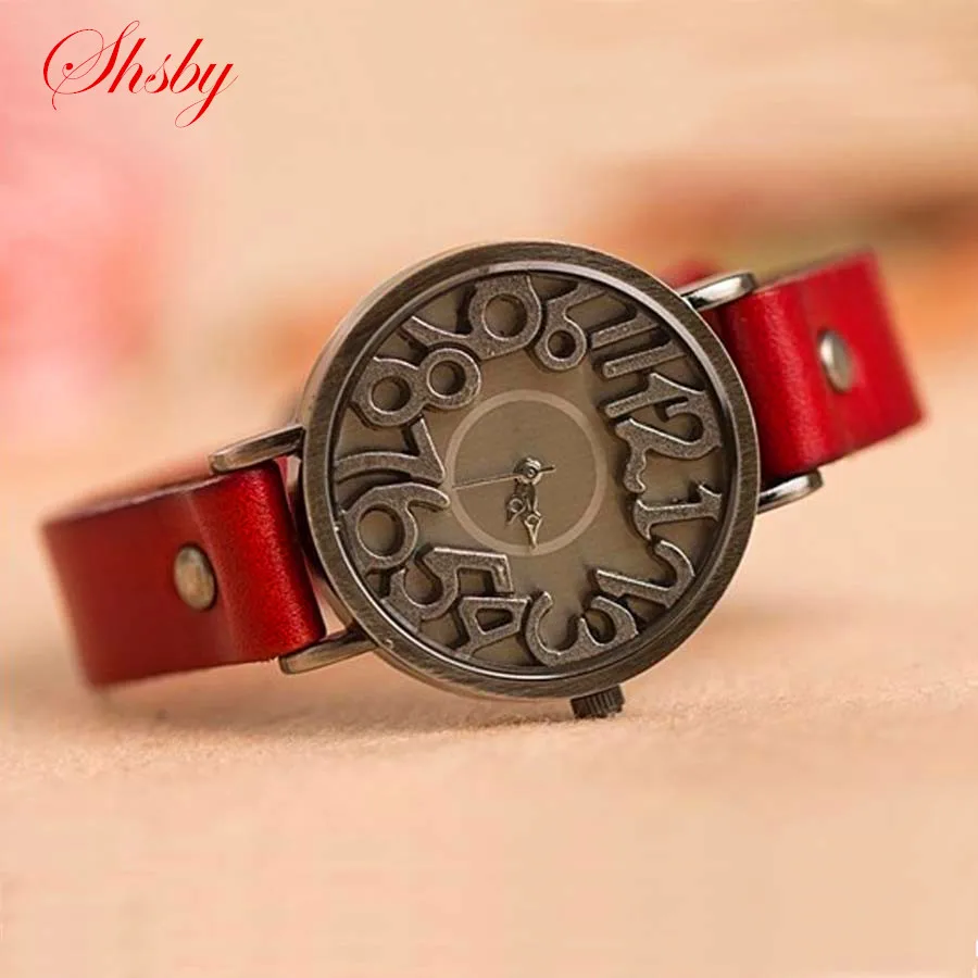 Shsby Mới Vintage Kỹ Thuật Số Rỗng Bò Chính Hãng Dây Da Đồng Hồ Nữ Đồng Hồ Nữ Đồng Hồ Thạch Anh Sinh Viên Giải Trí Đồng Hồ