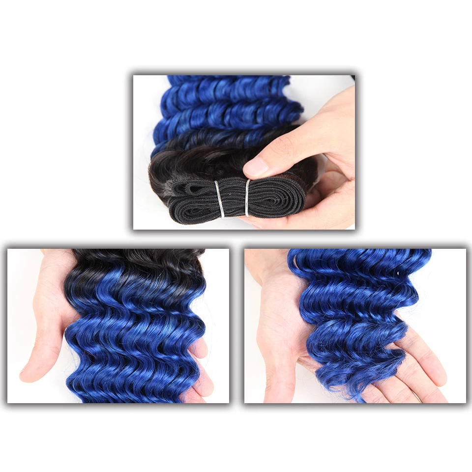 Kiểu Dáng Đẹp Ombre Brasil Bản Chất Sâu Sóng Bó Tóc Dệt 1 Đối Phó # T1B Xanh Dương Hồng Tím Remy Tóc dệt 100 Gram