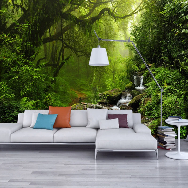 วอลล์เปเปอร์ 3D สเตอริโอ Virgin Forest ภูมิทัศน์ธรรมชาติภาพจิตรกรรมฝาผนังห้องนั่งเล่นโซฟาทีวีฉากหลังห้องนอน Papel De Parede 3D