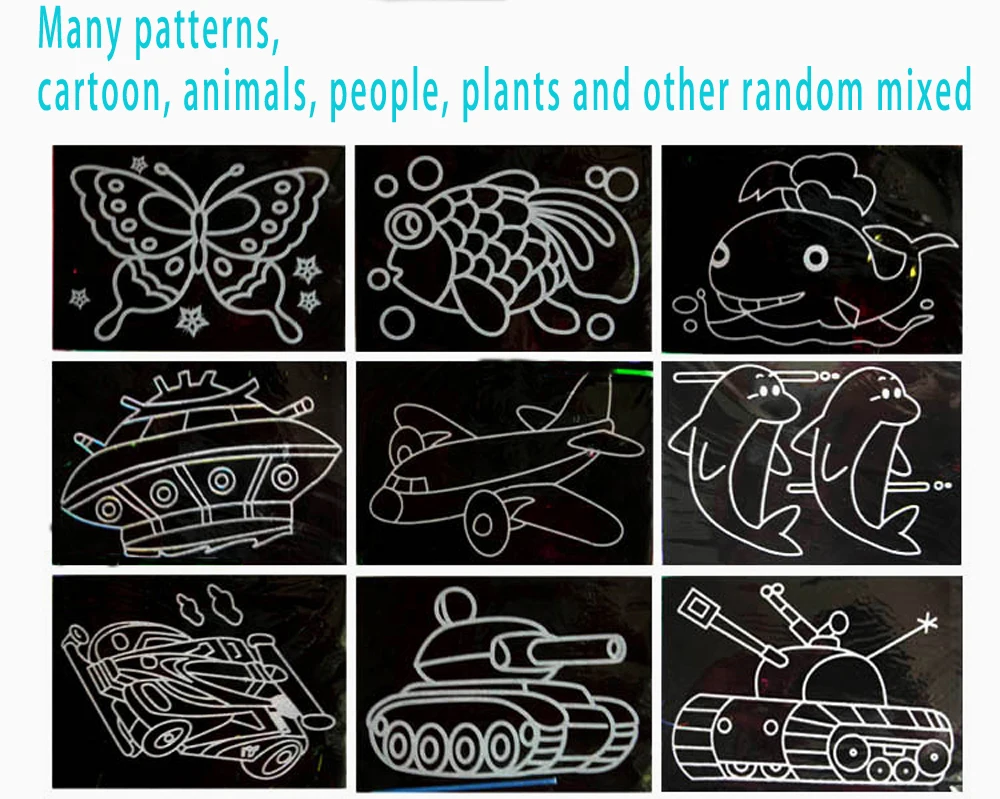 10 pcs 13x9.8 ซม.Scratch Art กระดาษ Magic ภาพวาดกระดาษวาด Stick สําหรับของเล่นเด็กที่มีสีสันของเล่น