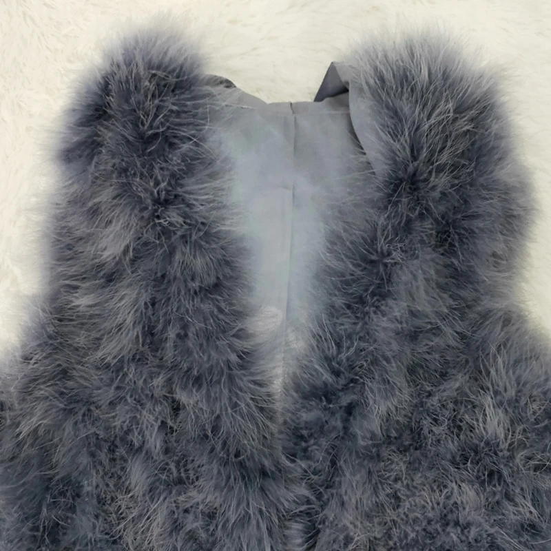 Neue ostrich haar weste 70 cm lange plus hut kleine frische 100% türkei feder weste echtpelz mantel Verschlüsselt hand weben