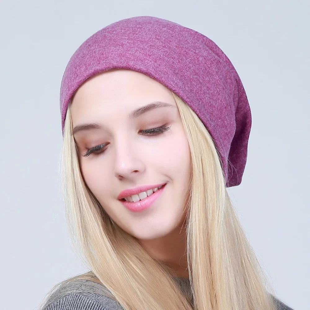 Geebro Gorro liso para mujer, gorro holgado de algodón para primavera para mujer, gorro de hueso tejido, gorro negro para mujer JS293A