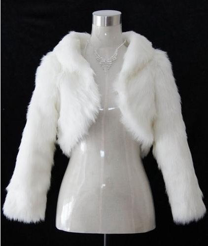 Fashion Wedding Bolero Black Ivory White Faux Fur Coat Bridal Wrap Long Sleeve Jacket Shawl Cape Stole Fake Fur Bridesmaids Cape