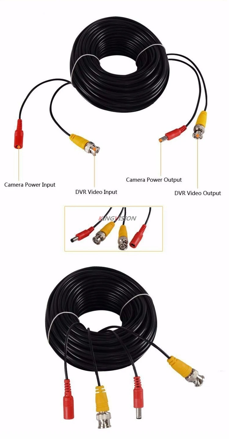 Alta qualidade todo o cobre ahd cctv cabo 5m 10m 15m 20m 30m 50m vídeo + potência hd estender fios extensão com bnc + dc 2in1