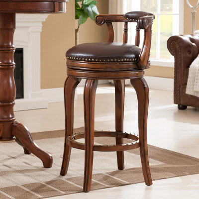 Барный стул в европейском стиле, кожаный высокий табурет, барный стул из цельного дерева, высокий вращающийся стул