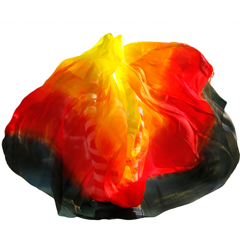 Индивидуальные 100% шелк танец живота вуаль 200/250/270 см ручной работы окрашенный шарф шаль красный оранжевый желтый черный градиент танцевальные аксессуары