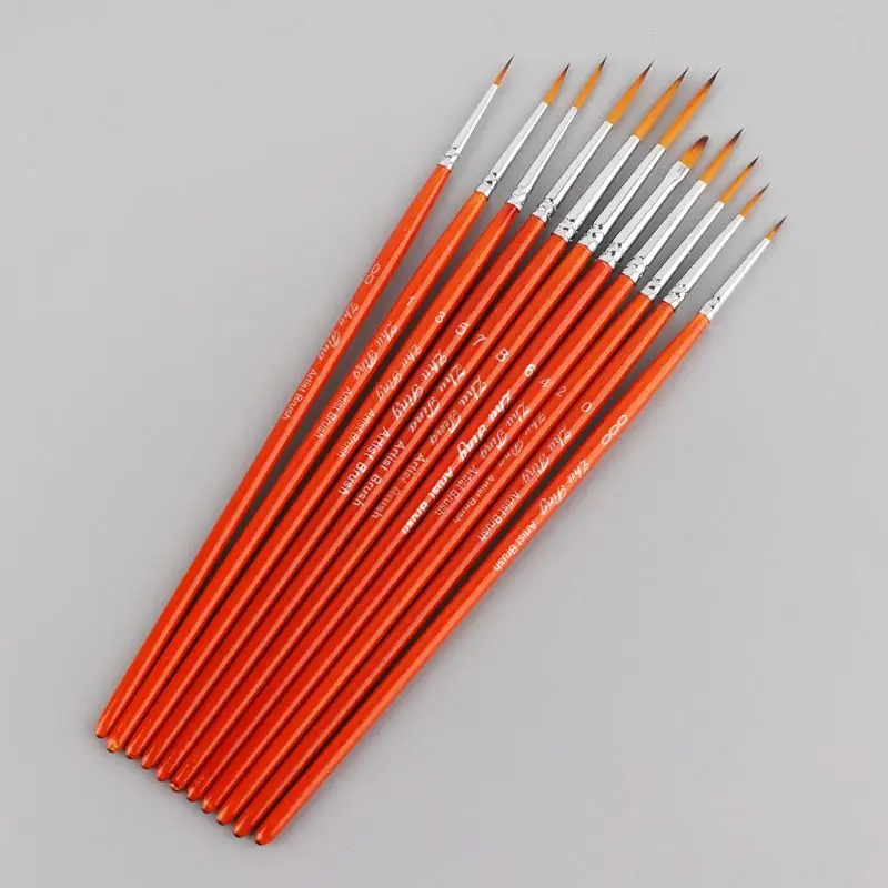 11 cái/bộ Chuyên Nghiệp Chi Tiết Bút Lông Mịn Đầu Nhọn Mini Bàn Chải Cho Acrylic Màu Nước Dầu Vẽ Tranh Bộ C26