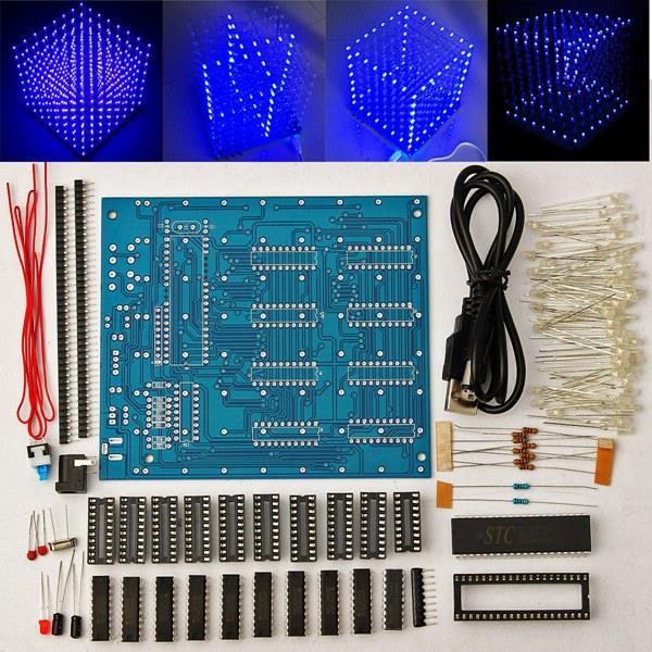 8x8x8 LED Cube 3D Light Square Blue LED Electronic DIY Kit Tempered ability