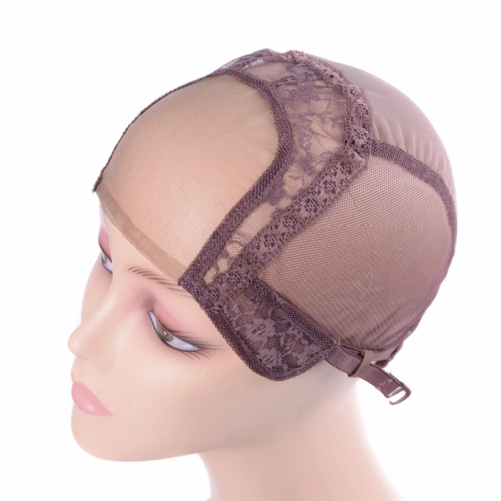 Gorros de peluca con parte en U de 4 "x 4", con red de encaje para hacer pelucas con correas ajustables, gorros tejidos sin pegamento, gorro de malla para peluca
