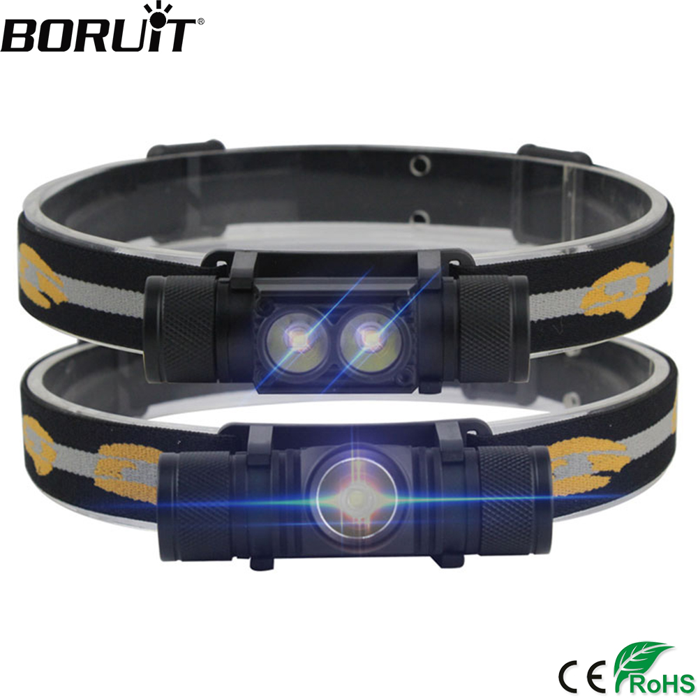Boruit led mini farol de alta potência 1000lm farol 18650 recarregável cabeça tocha acampamento caça ao ar livre lanterna à prova dwaterproof água