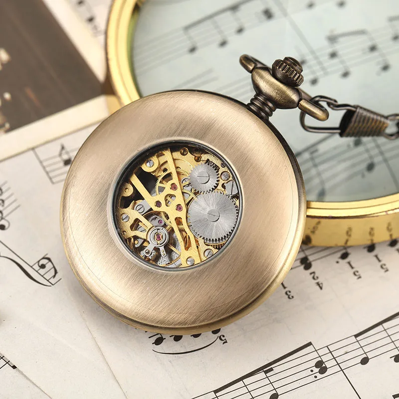 ไม้นาฬิกากระเป๋านาฬิกา FOB Chain Locket Hollow Steampunk Skeleton ผู้ชายผู้หญิง Mens ชายนาฬิกานาฬิกากระเป๋าสตรีทรงถัง