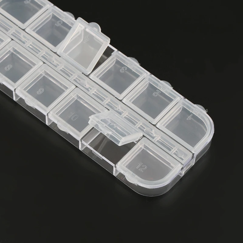 Caja de almacenamiento de plástico con compartimento de 12 ranuras, contenedor de joyería rectangular ajustable, caja para cuentas y pendientes, 13x5x1CM
