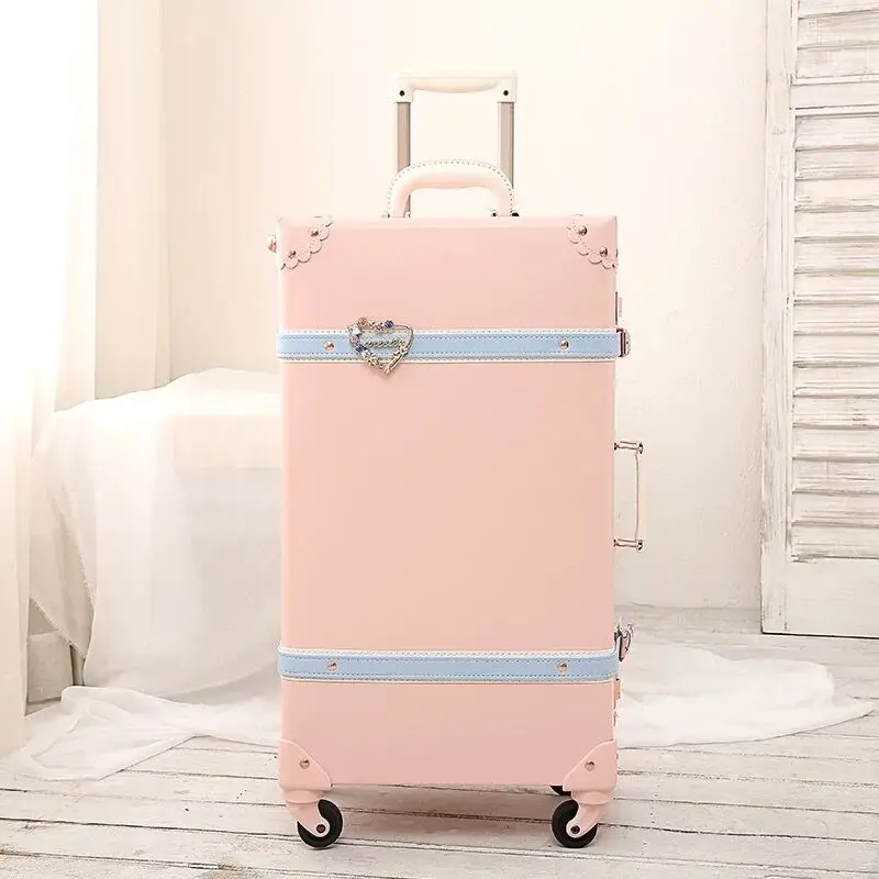 Malas Trolley Vs Bolsa com Roda, Bolsa de Viagem Retro, Conjuntos de Bagagem de Rolamento, Branco, Rosa, Azul, 12 ", 20", 22 ", 24", 26 ", Hot, novo