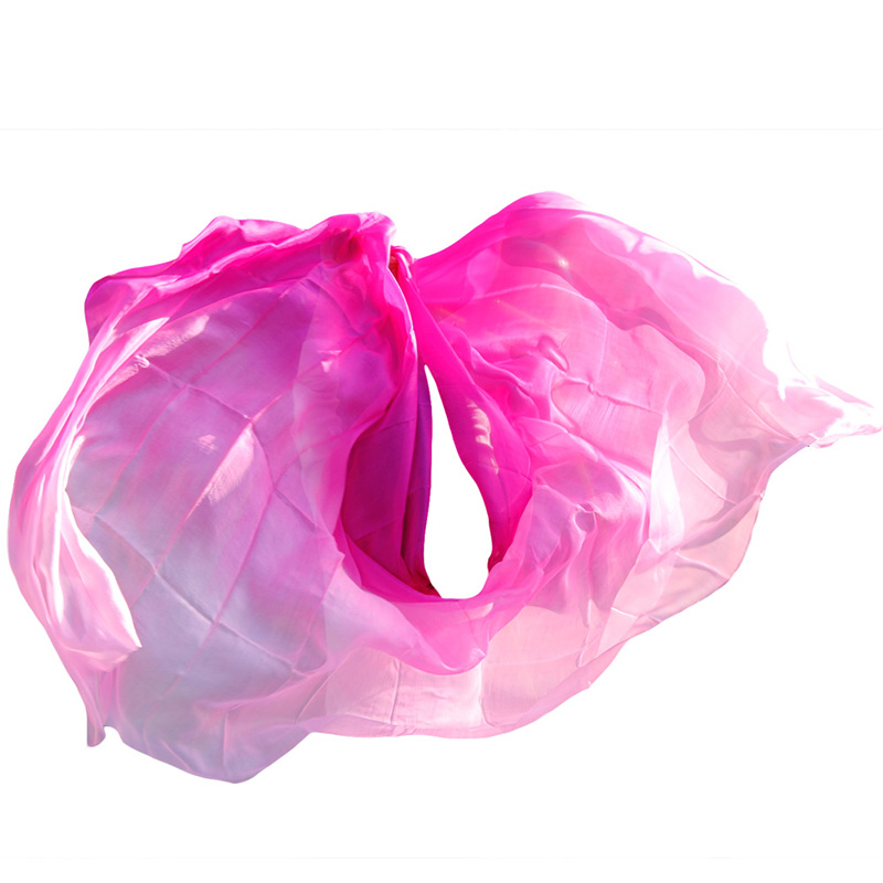 100% véu de dança do ventre de seda xale cachecol gradiente rosa + rosa + rosa claro feito à mão tingido véus de seda de dança do ventre 250*114 cm