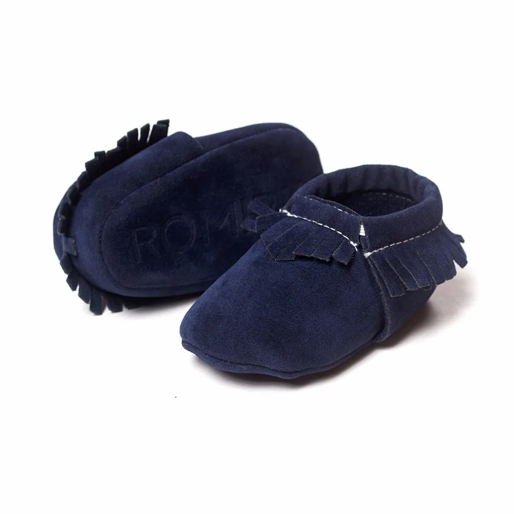 Zapatos de primeros pasos para bebé, zapatillas de entrenamiento cómodas y suaves con flecos, color azul marino, a la moda