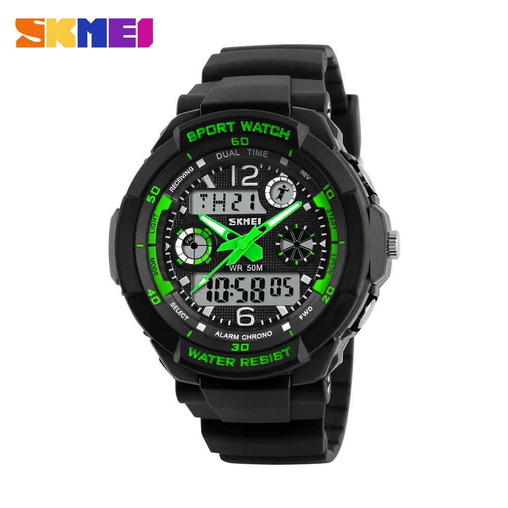 แบรนด์ SKMEI 50m กันน้ํานาฬิกาเด็ก LED มัลติฟังก์ชั่ Dual Time ควอตซ์ดิจิตอลนาฬิกาข้อมือเด็กนาฬิกาเด็ก