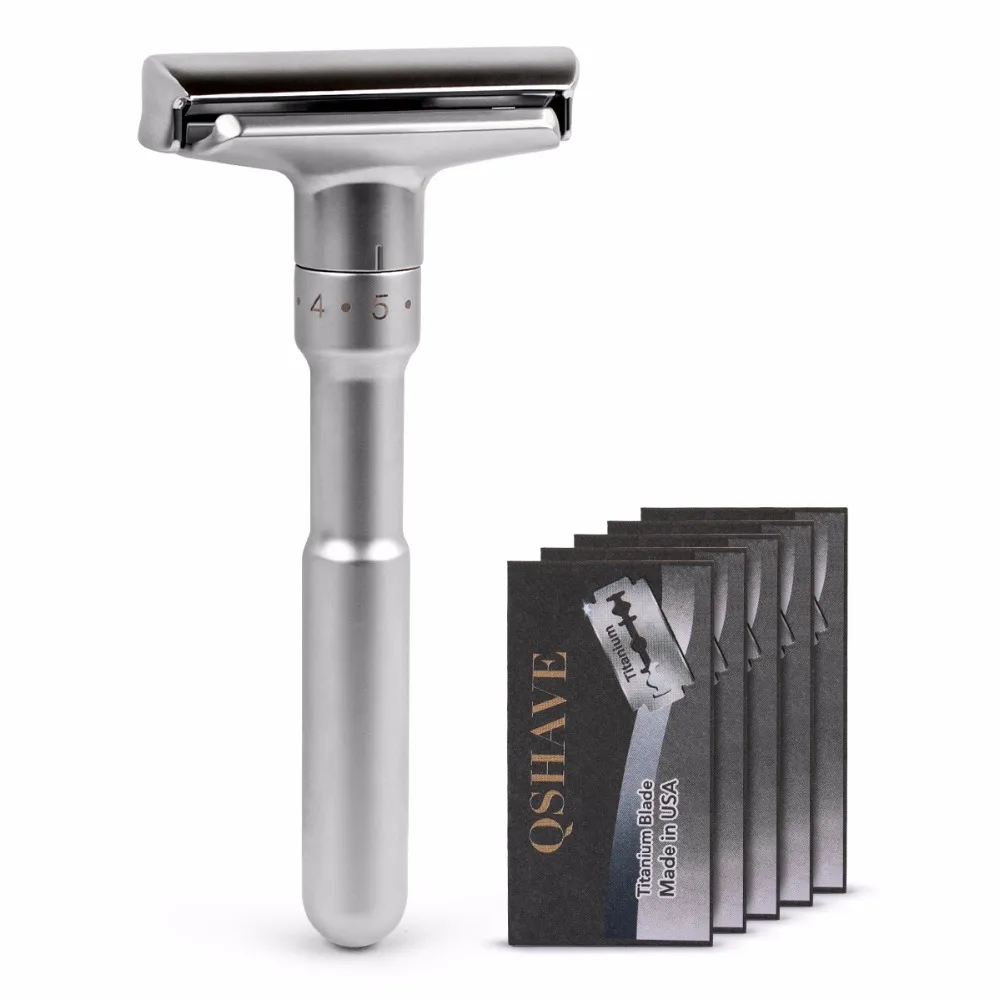 QSHAVE ปรับความปลอดภัยมีดโกนคู่คลาสสิกบุรุษ Mild To ก้าวร้าว1-6แฟ้มกำจัดขนเครื่องโกนหนวด It 5ใบมีด