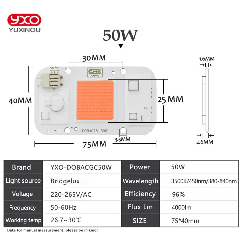 Hydroponice DOB AC LED COB Chip Cho Phát Triển Vật Có Ánh Sáng Suốt AC 220 V 20 W 30 W 50 W Cho Trong Nhà Vật Có Cây Con Phát Triển Hoa