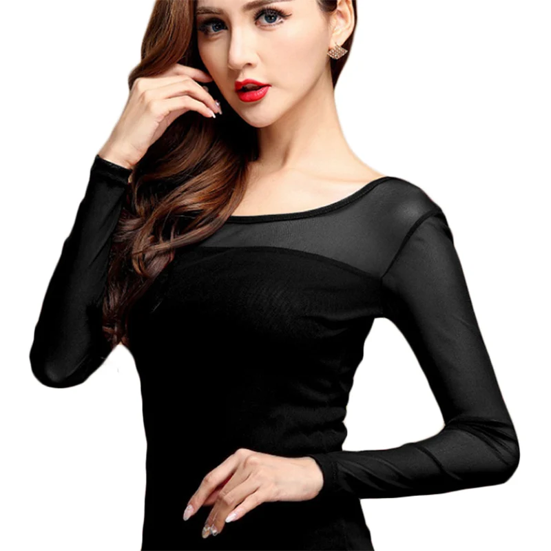 ผู้หญิงตาข่ายเสื้อฤดูใบไม้ผลิฤดูใบไม้ร่วงเซ็กซี่แฟชั่นแขนยาวเสื้อ Elegant สำหรับผู้หญิง Blusas สินค้าใหม่