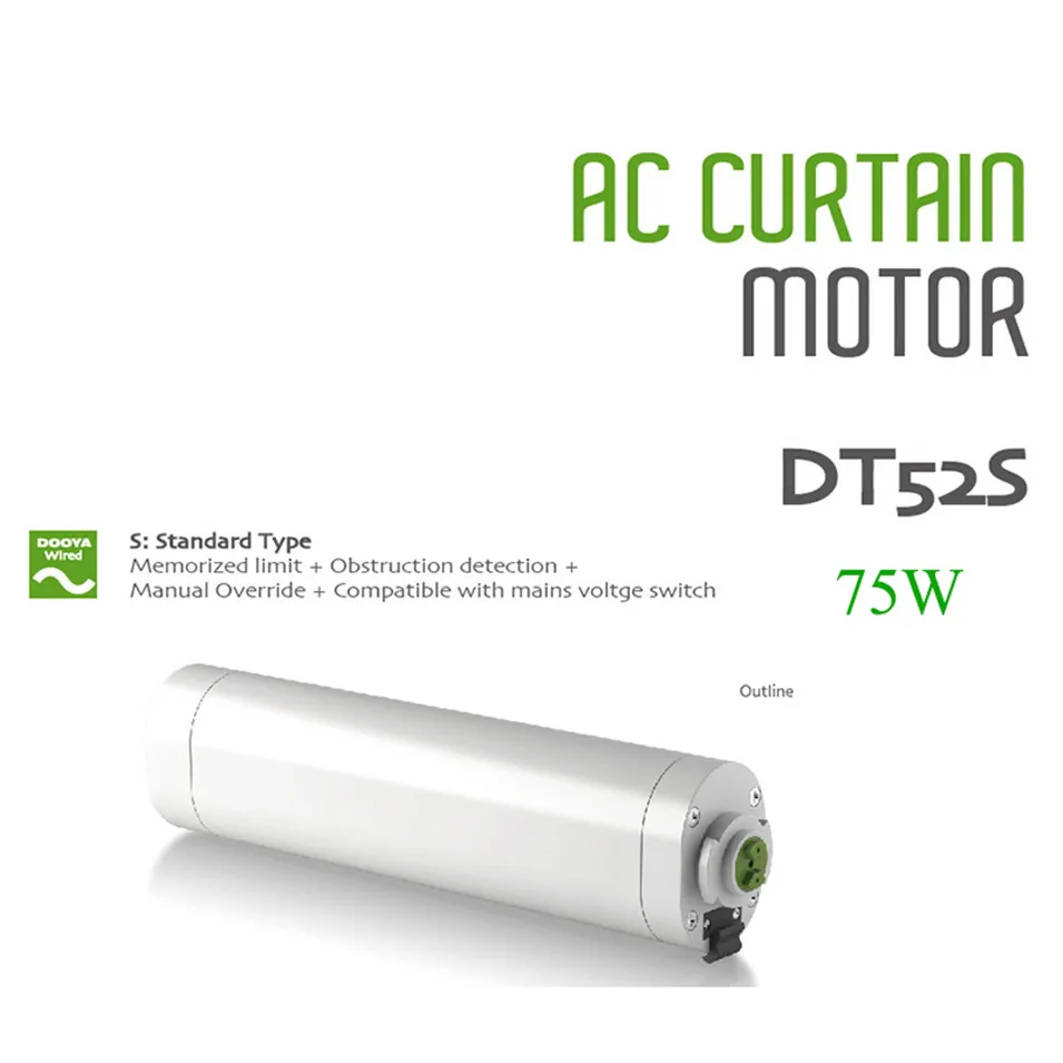 Dooya DT52S 스마트 홈 전동 커튼 모터, 75W 4 와이어 강력 모터, 피바로 컨트롤러 및 피바로 네트워크 작동