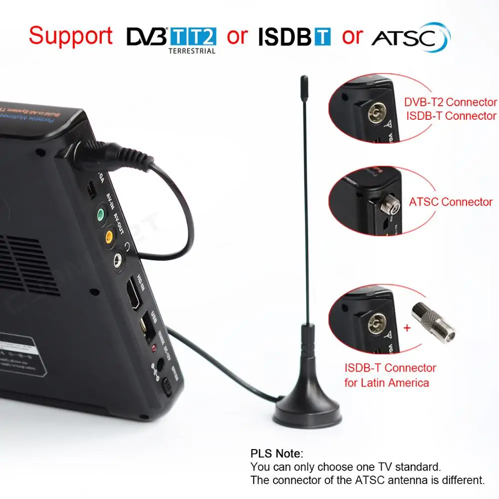 LEADSTAR 10นิ้ว HD ทีวีขนาดพกพา DVB-T2 ATSC ISDB-T Tdt Digital และ Analog Mini ขนาดเล็กโทรทัศน์สนับสนุน USB SD MP4 h.265 AC3