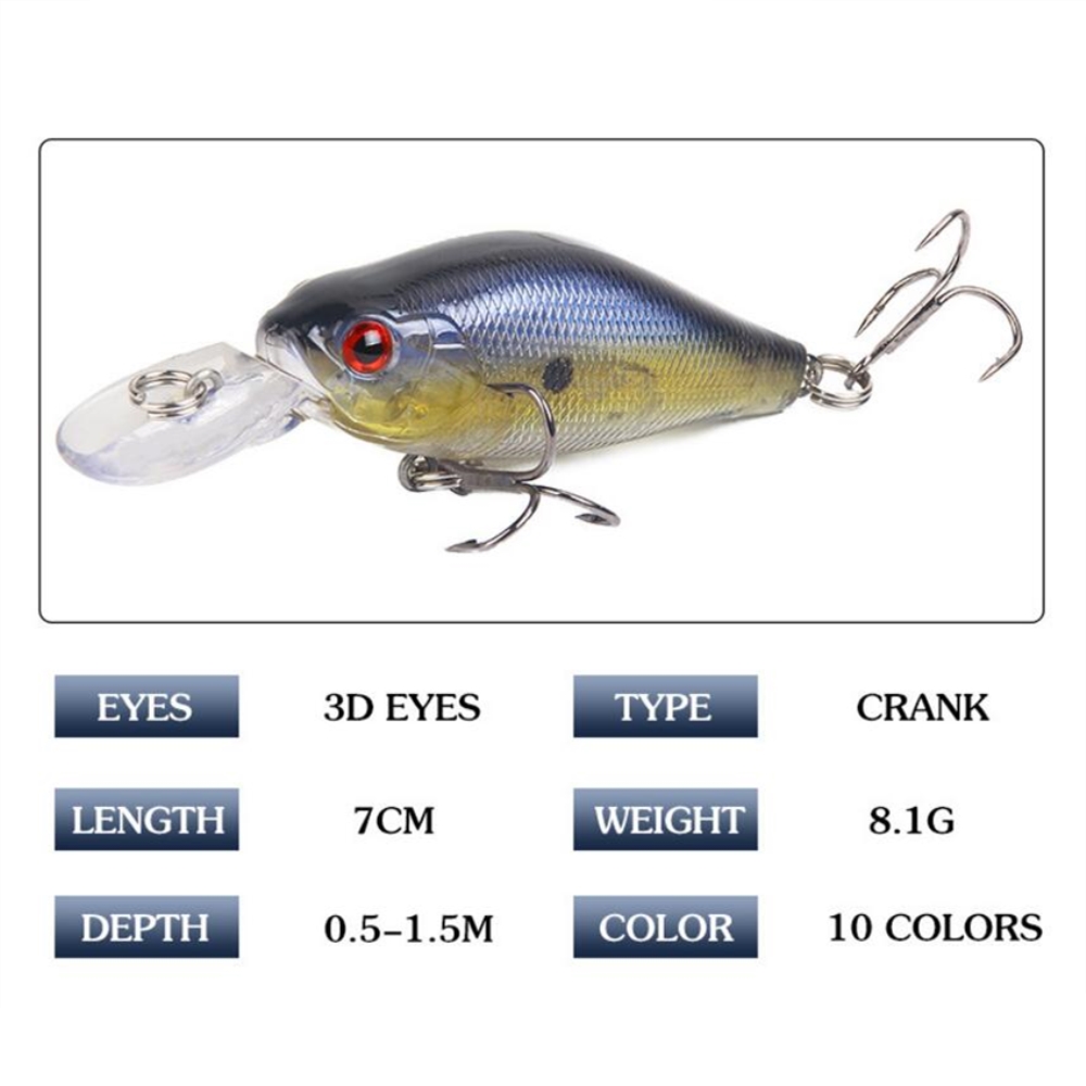 Señuelo de Pesca Minnow Wobblers, 7cm, 8,1g, Crankbait flotante, cebo duro de plástico Artificial, aparejos de Pesca de carpa, 1 Uds.