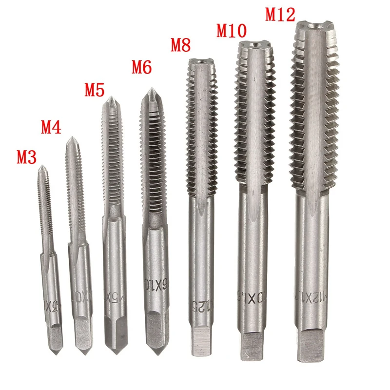 7 Chiếc M3-M12 HSS Hệ Mét Tay Phải Máy Thẳng Fluted Vít Ren Tập Bộ Hệ Mét Cắm Tập Khoan Bộ dụng Cụ Cầm Tay