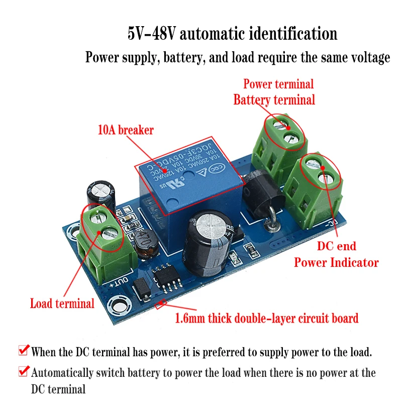 YX850 Mất Điện Tự Động Chuyển Mạch Pin Dự Phòng Lithium Pin Module 5V-48V Đa Năng Khẩn Cấp Bộ Chuyển Đổi JY-850