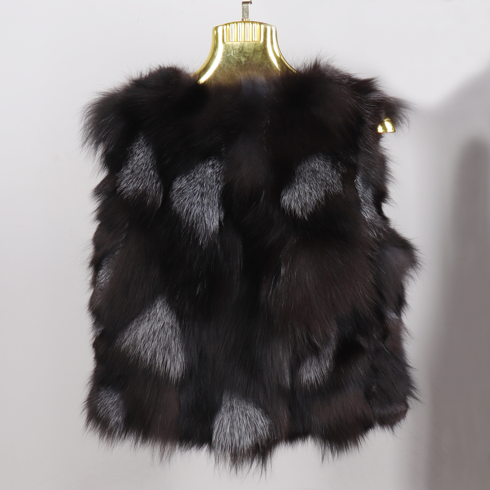 冬の女性のリアルスライバーフォックスファーベストショートスタイル暖かい 100% 天然リアルスライバーフォックスファージレスライバーフォックスファーノースリーブジャケット