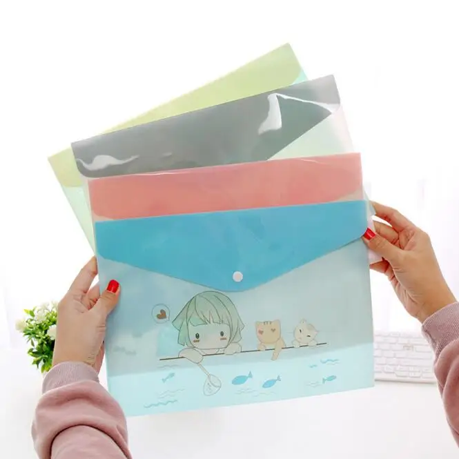 1PC 防水マルチポケットプラスチックかわいい A4 ファイルフォルダーバッグドキュメント紙オーガナイザーケースオフィス学校文具用品