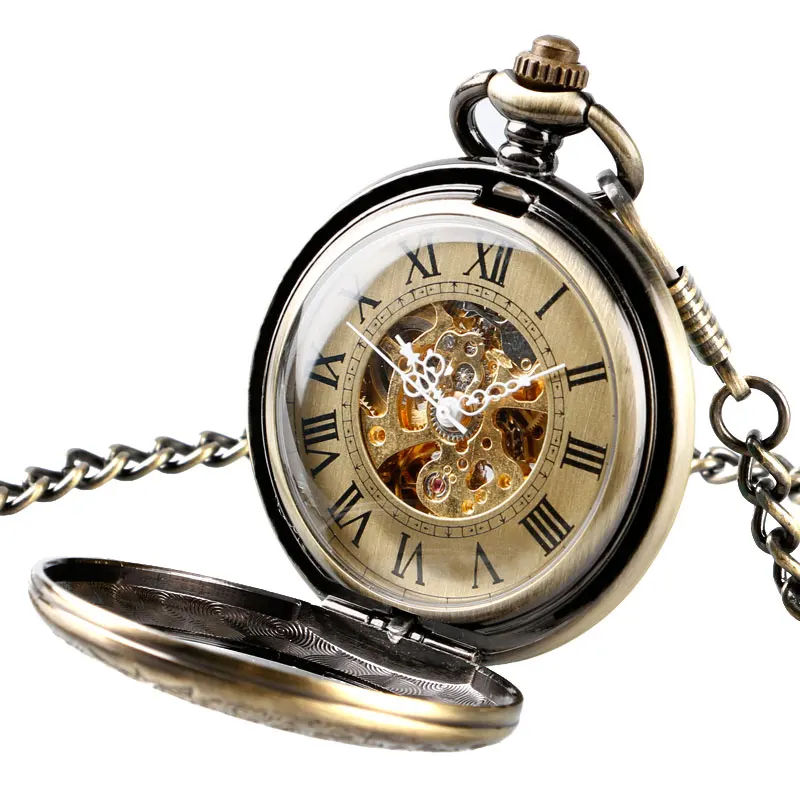 Römischen Ziffern Steampunk Selbst Wind Carving Taschenuhr Skeleton Exquisite Automatische Mechanische Bronze Anhänger Geschenk für Krankenschwester