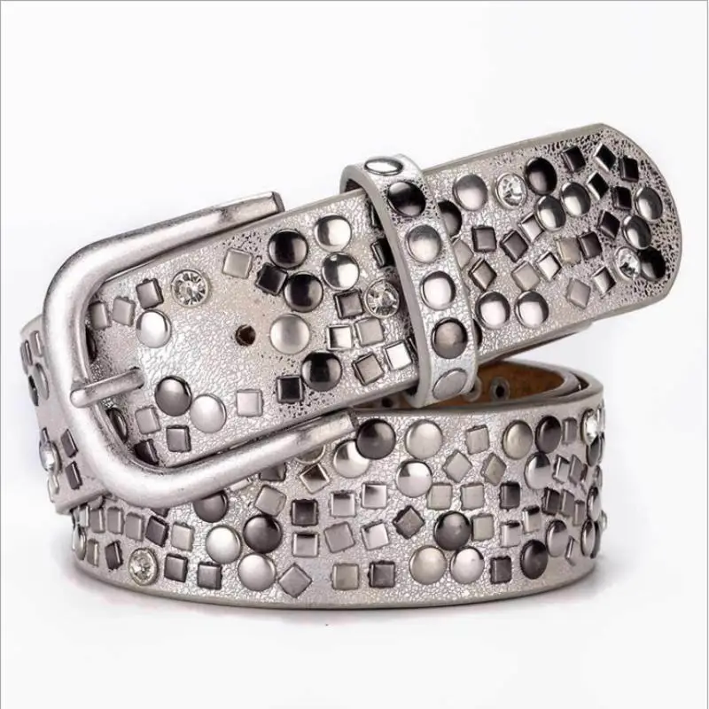 BOKADIAO Thắt lưng nữ Punk Pin khóa Vintage hình học Đinh Tán nữ sang trọng ban đầu của thắt lưng da cho người phụ nữ dây thắt lưng nữ dây