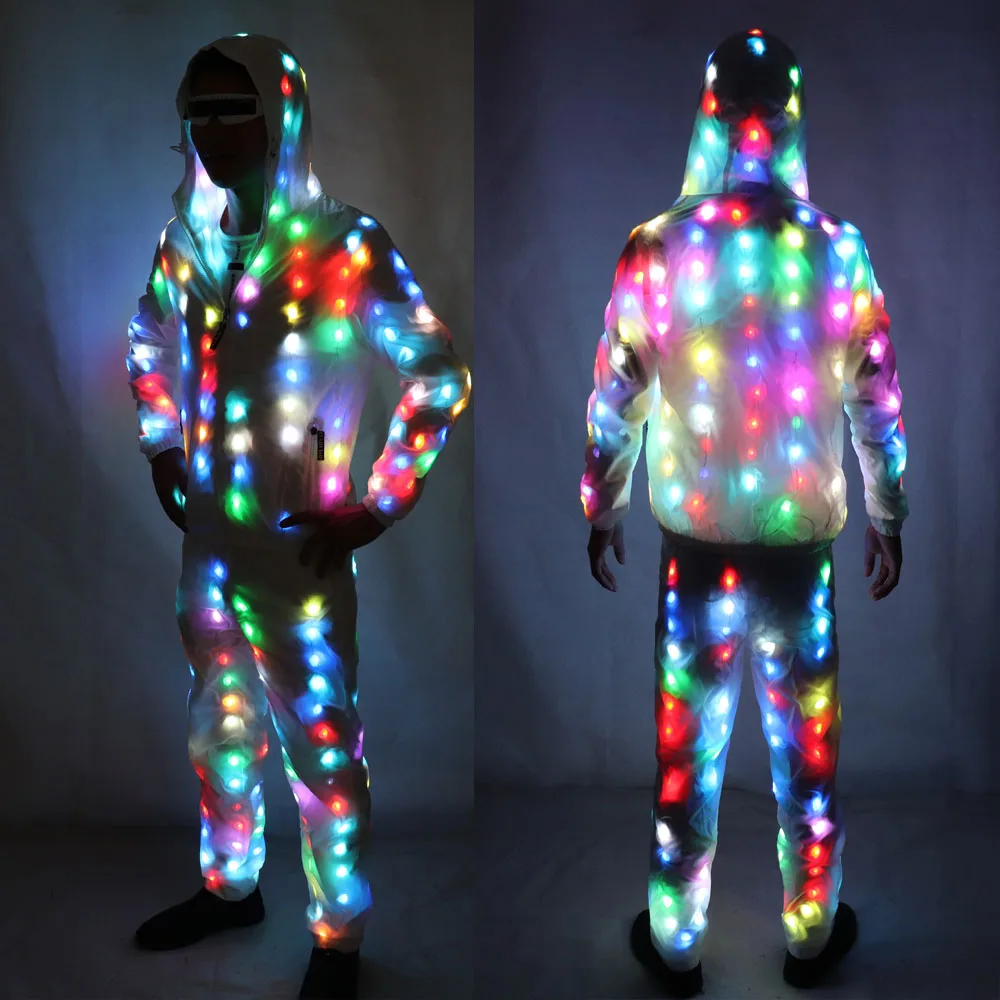 Bunte Led Leuchtende Kostüm Kleidung Tanzen LED Wachsende Beleuchtung Roboter Anzüge Kleidung mit Hosen Paar Set Event Party Suppli