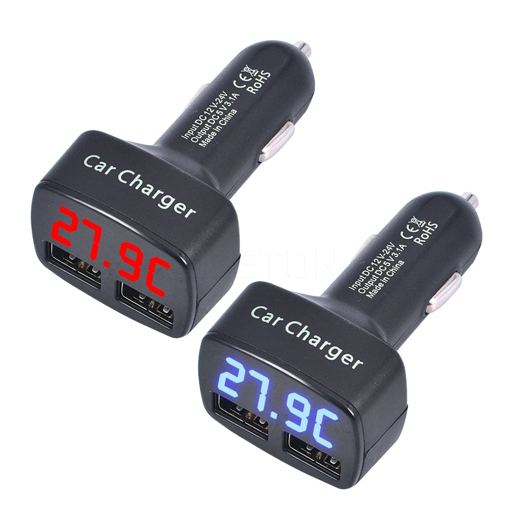 4 1 車の充電器急速充電 3.1A デュアル USB LCD ディスプレイ温度/電圧/電流メーターテスターアダプターデジタルディスプレイ付き