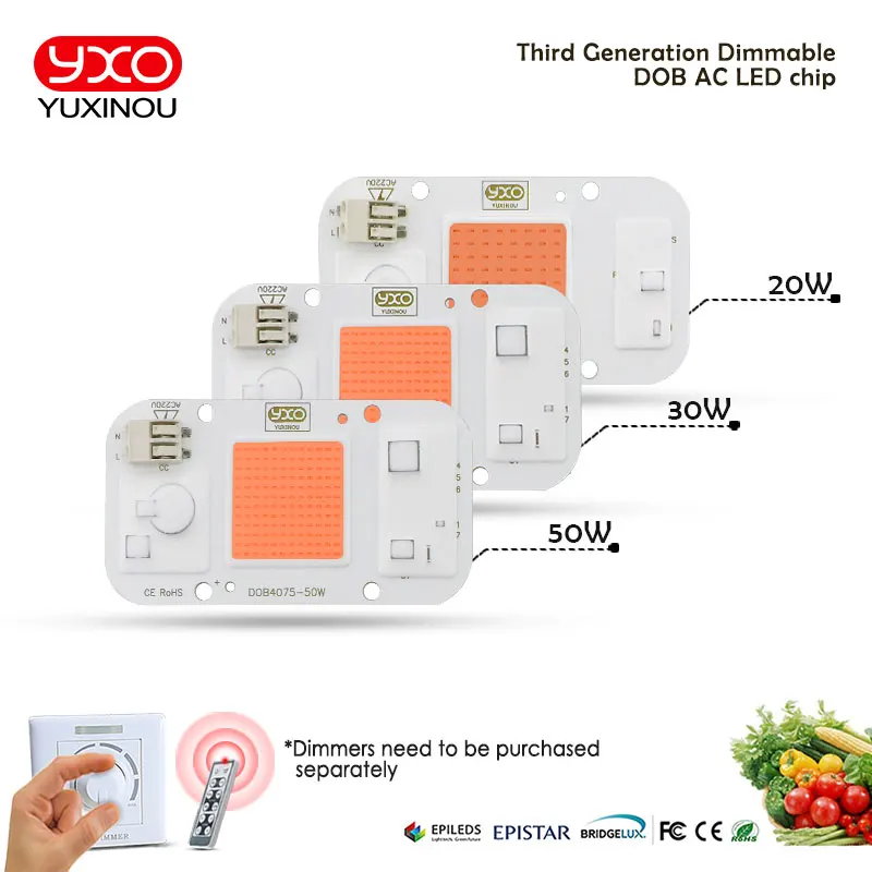 Hydroponice DOB AC LED COB Chip Cho Phát Triển Vật Có Ánh Sáng Suốt AC 220 V 20 W 30 W 50 W Cho Trong Nhà Vật Có Cây Con Phát Triển Hoa