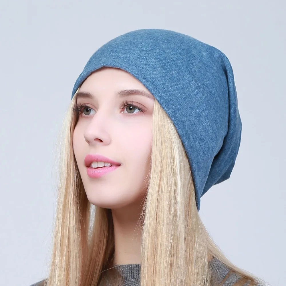 Geebro Gorro liso para mujer, gorro holgado de algodón para primavera para mujer, gorro de hueso tejido, gorro negro para mujer JS293A