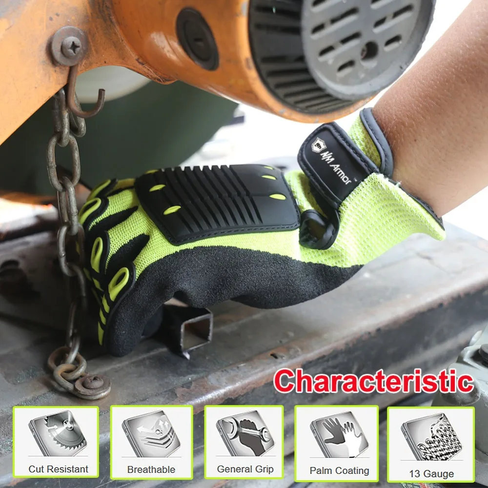 Schnittfester Sicherheits-Arbeitshandschuh, Anti-Vibration, stoßfest, ölbeständig, schützend, mit Nitril getauchter Handfläche zum Arbeiten
