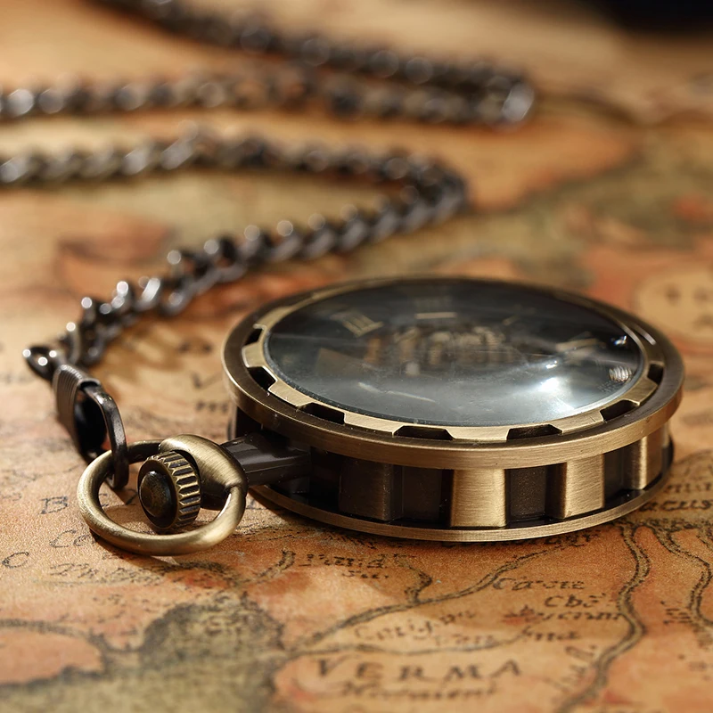 หรูหราโบราณ Skeleton Mechanical นาฬิกาพ็อกเก็ตนาฬิกาผู้ชาย Steampunk Mechanical Fob นาฬิกานาฬิกาจี้ Hand-winding Relogio De Bolso