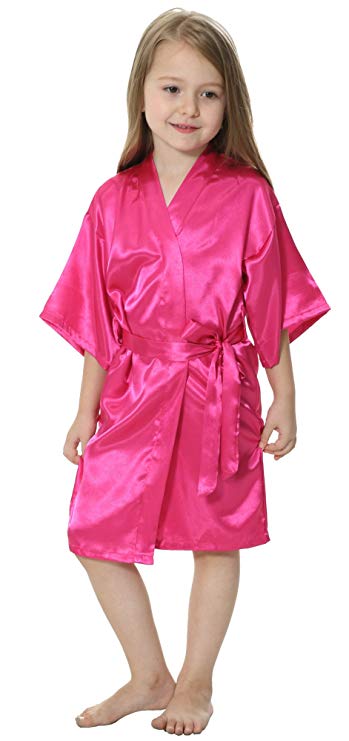 子供固体サテンレーヨン着物ローブ花嫁介添人固体バスローブ子供ネグリジェパジャマドレッシングガウン