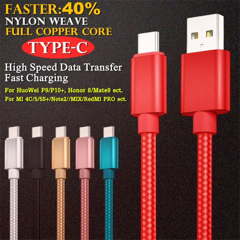 Loại C Micro USB Android V8 Cáp Dữ Liệu Nylon Dệt Full Lõi Đồng Sạc Nhanh & Cáp Chuyển Dành Cho Samsung/HuaWei/MI/OPPO/MP3