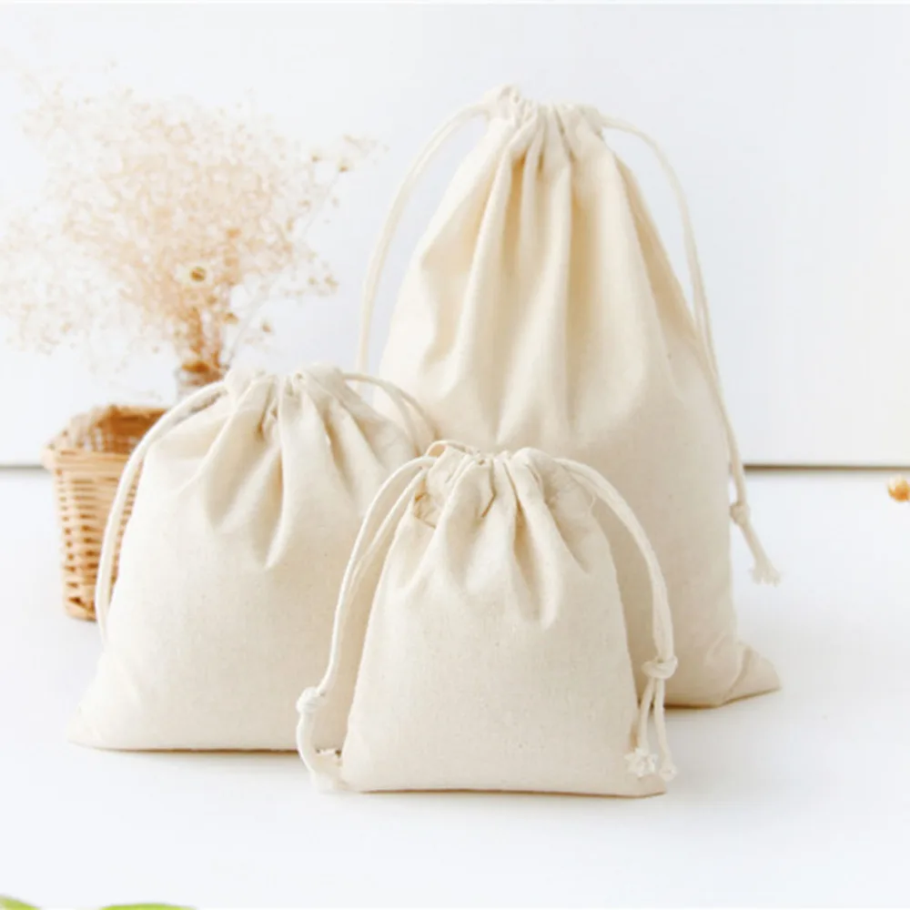 1pcWhite Kordelzug Beutel Geschenk Leere Taschen Für DIY Baumwolle Hanf Taschen Schmuck Display Verpackung Lagerung 10x12/14x16/19x24/28x26cm