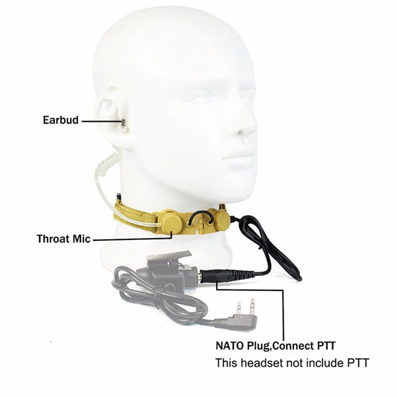 Z Chiến Thuật Cổ Họng Mic Z003 Không Ống Tai Nghe Với U94 PTT Cho 2 Chiều Đài Phát Thanh Đàm BaoFeng UV-5R UV-5X UV-82 TYT TH-UV8000D Retevis H777