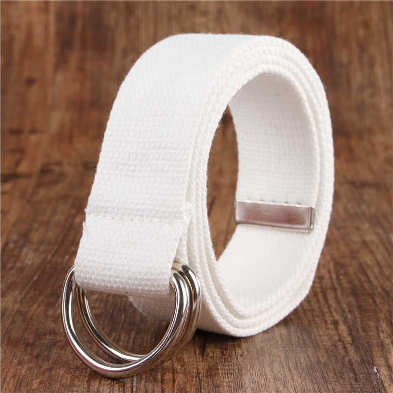 Cinturón de lona de algodón sólido para hombres y mujeres, hebilla de anillo doble en forma de D, Simple, combina con todo, Unisex, cinturón de cintura de lujo, moda