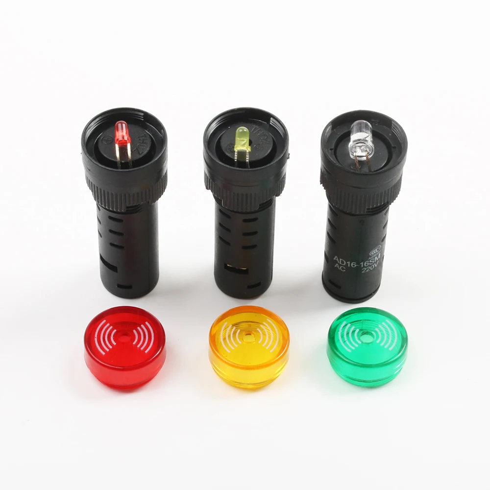 1Pcs AD16-16SM 16mm 12V 24V 110V 220V Flash Signal Light Red warning Buzzer Beep Alarm industrial plastic Indicator Green Yellow