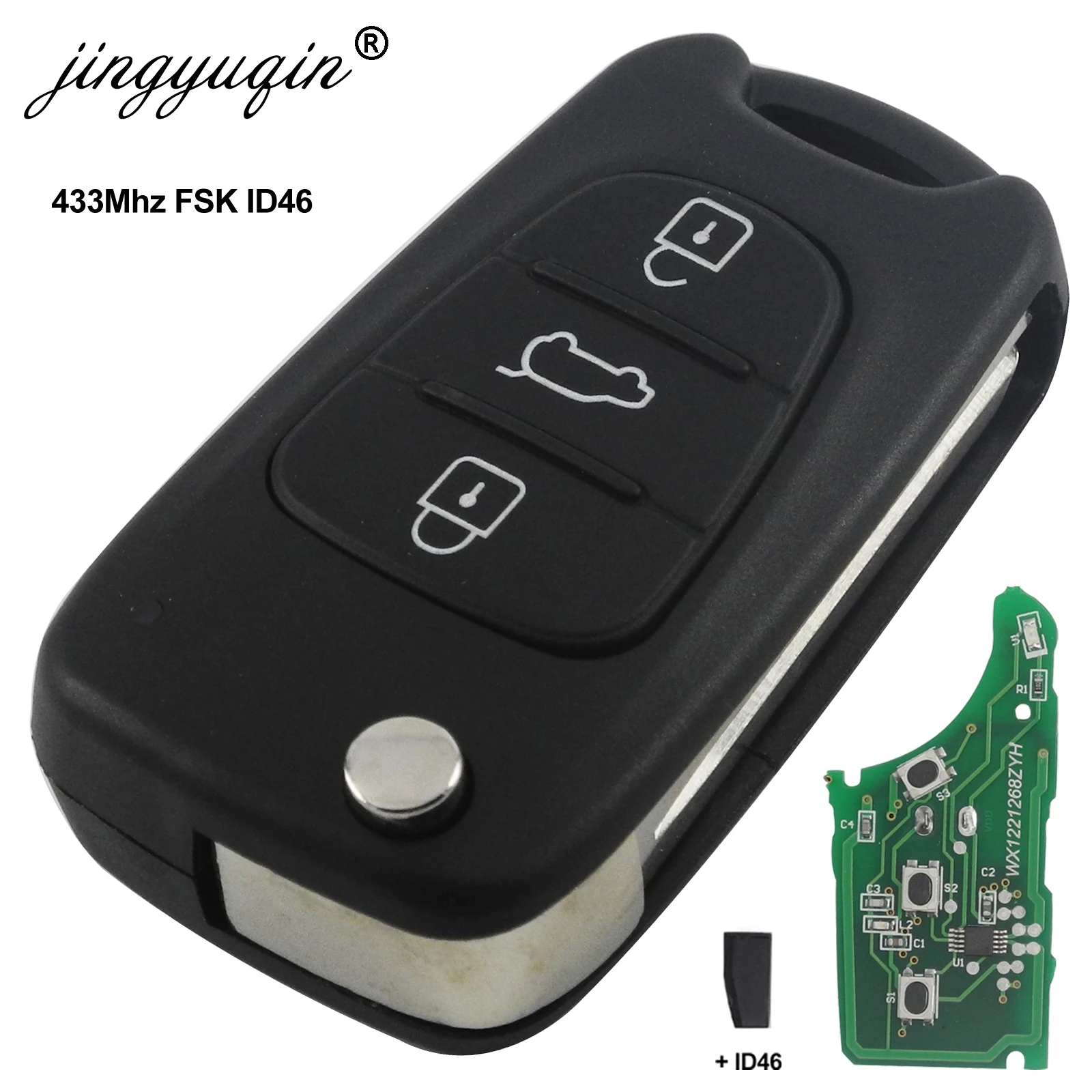 Jingyuqin Voor Hyundai I20 I30 IX35 Avante 433Mhz ID46 Chip 3 Knoppen Flip Folding Auto Afstandsbediening Sleutelhanger