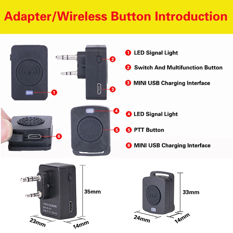 Walkie Talkie auricular inalámbrico Bluetooth Radio bidireccional BT auricular para Kenwood TYT Baofeng 888S UV-82 UV5R