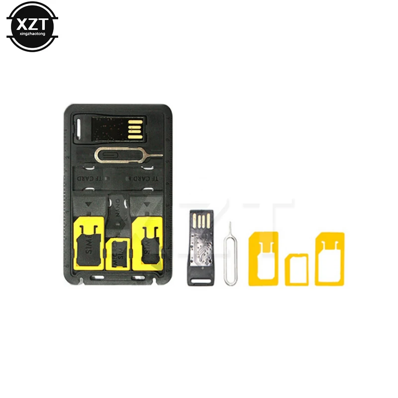 Schwarz 5-in-1 Universal Mini SIM-Karten-Adapter Aufbewahrungskoffer Kits für Nano Micro SIM-Karte Speicherkartenhalter Reader Cover Connector
