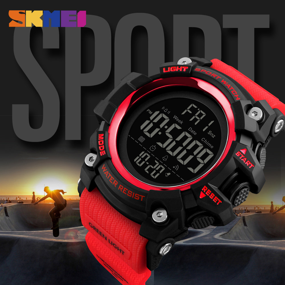 SKMEI Stoßfeste 2-Zeit-Sportuhr Stoppuhr Countdown Herren-Digitaluhren Wasserdichte weiche Uhr für Männer reloj hombre 1384