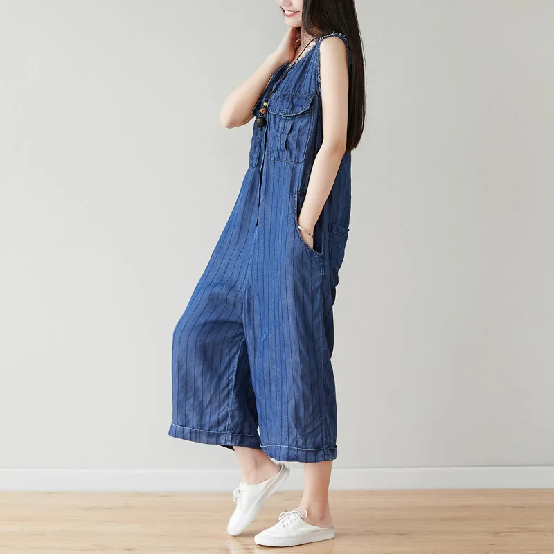 Monos vaqueros sin mangas para mujer, petos holgados con bolsillos y botones, monos de pierna ancha de vaquero, monos informales de moda, body vaquero holgado